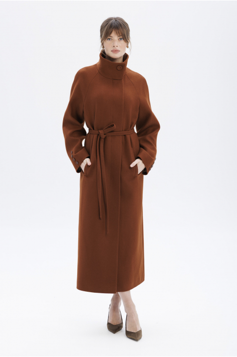 Coat with a high collar, terracotta
