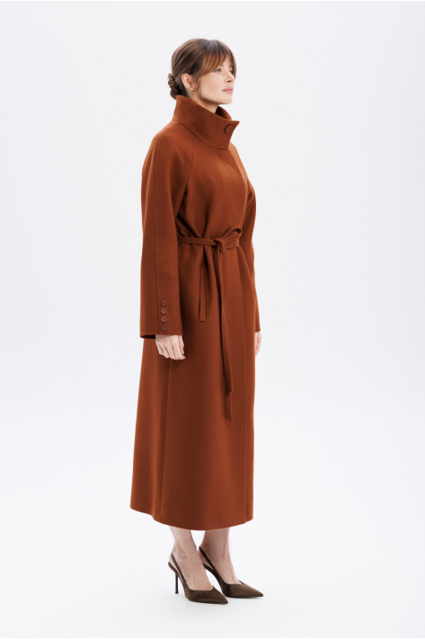 Coat with a high collar, terracotta