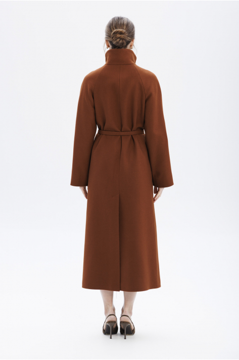 Coat with a high collar, terracotta
