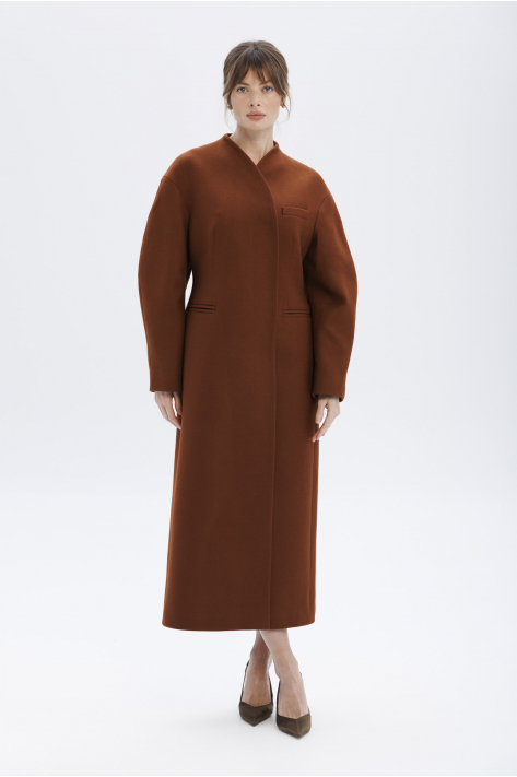 Cocoon wool coat, terracotta