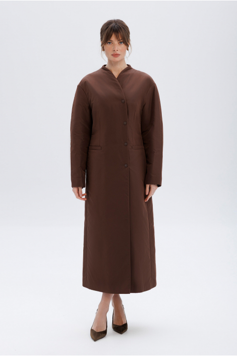 Приталенное пальто-пуховик, шоколадный