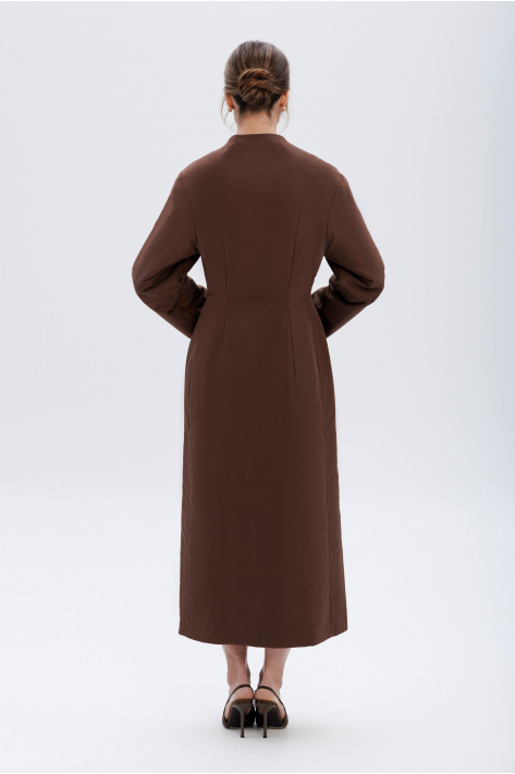 Приталенное пальто-пуховик, шоколадный