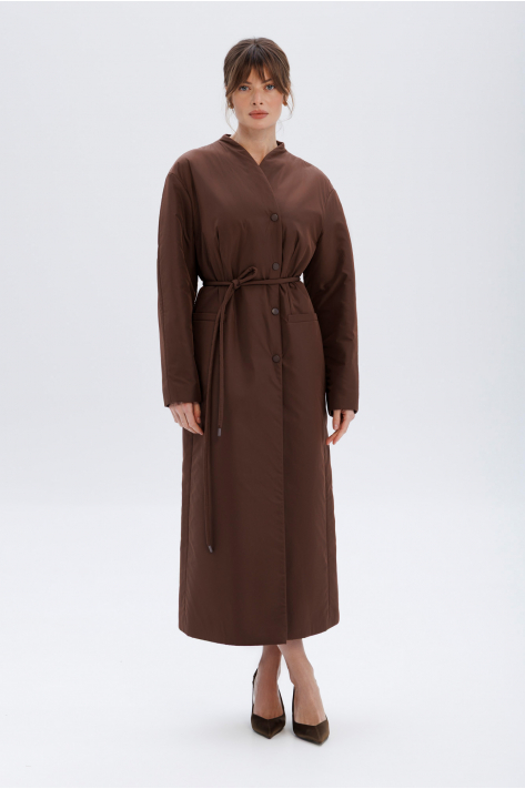 Приталенное пальто-пуховик, шоколадный