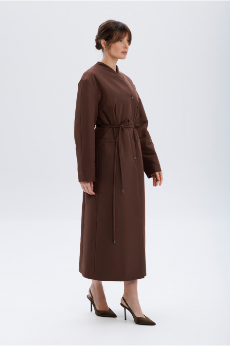 Приталенное пальто-пуховик, шоколадный