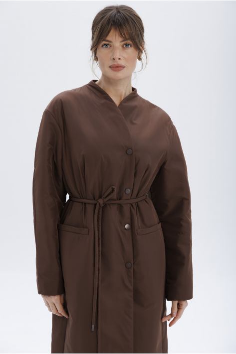 Приталенное пальто-пуховик, шоколадный