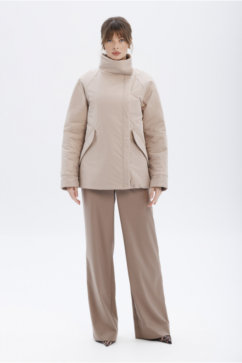Short down jacket with a stand-up collar, beige