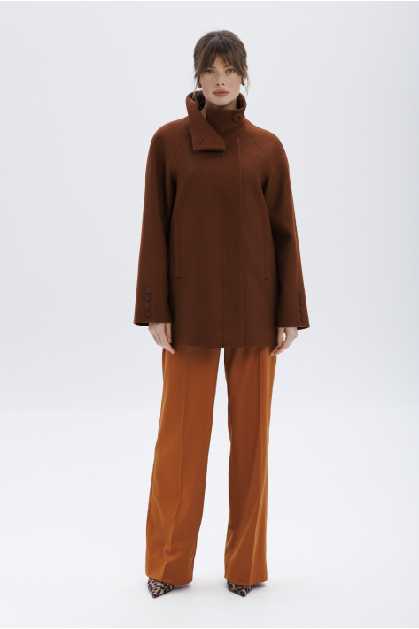 Short coat with a high collar, terracotta