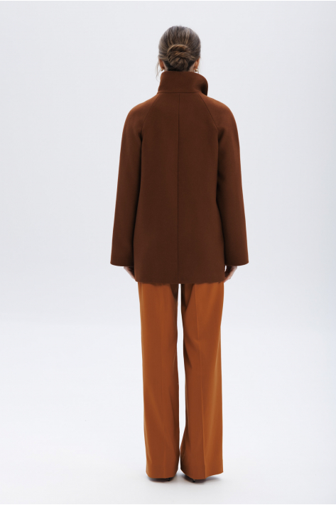 Short coat with a high collar, terracotta