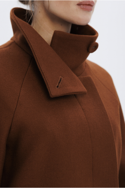 Short coat with a high collar, terracotta
