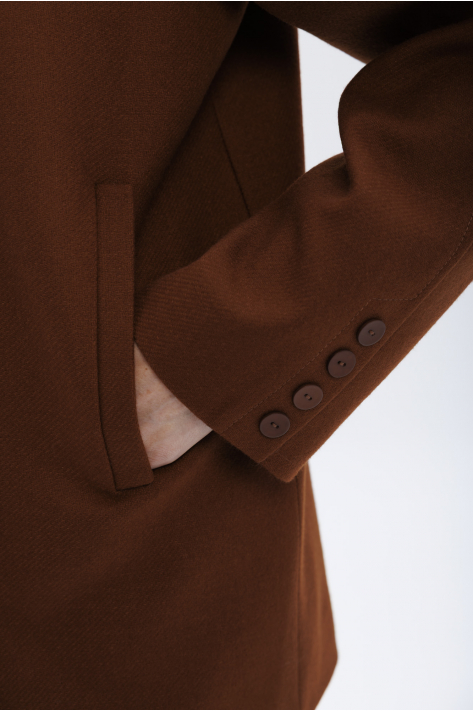 Short coat with a high collar, terracotta