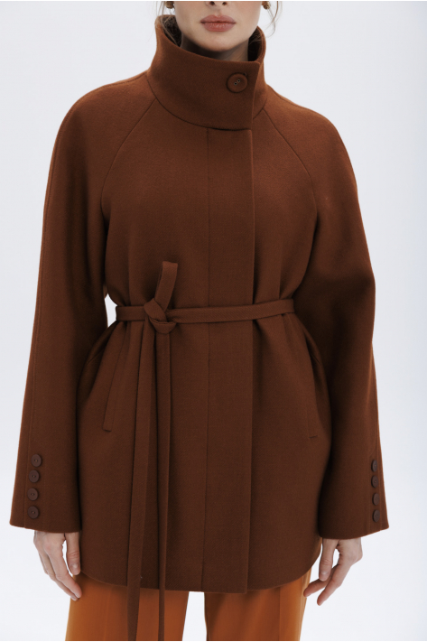Short coat with a high collar, terracotta