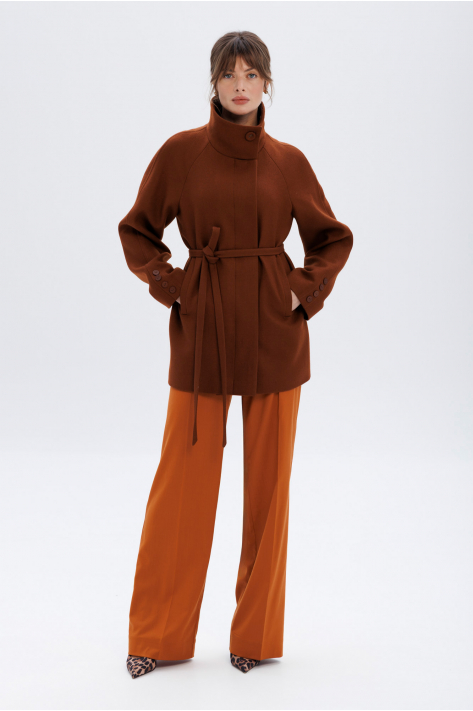 Short coat with a high collar, terracotta
