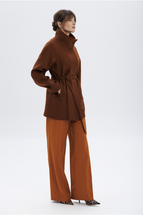 Short coat with a high collar, terracotta