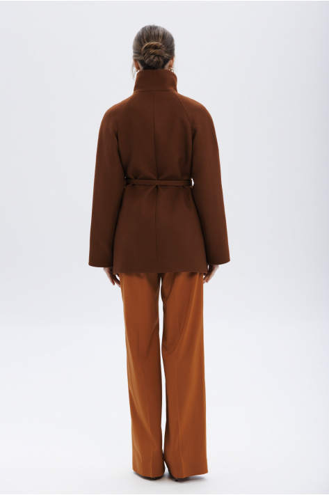 Short coat with a high collar, terracotta