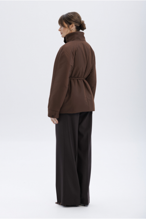 Пуховик с воротником-стойкой укороченный, шоколадный