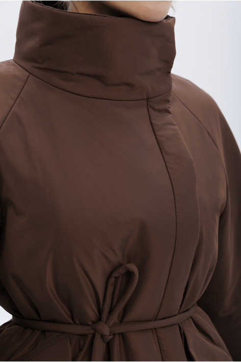 Пуховик с воротником-стойкой укороченный, шоколадный