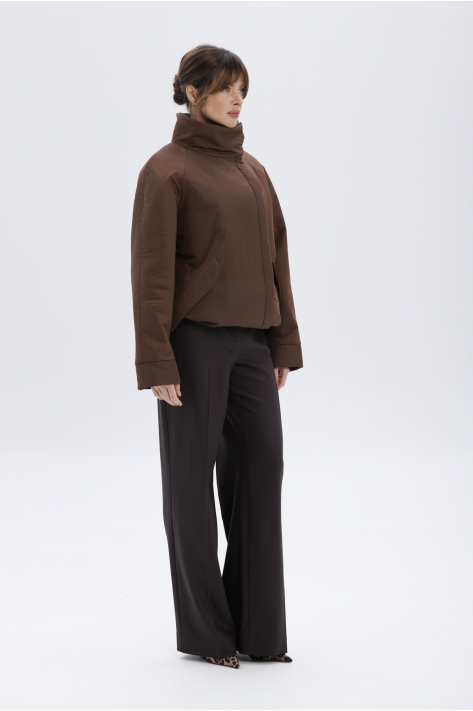 Пуховик с воротником-стойкой укороченный, шоколадный