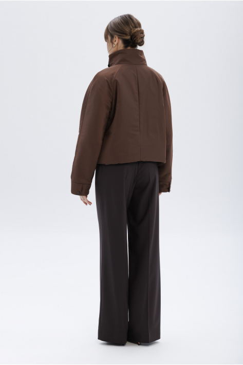 Пуховик с воротником-стойкой укороченный, шоколадный