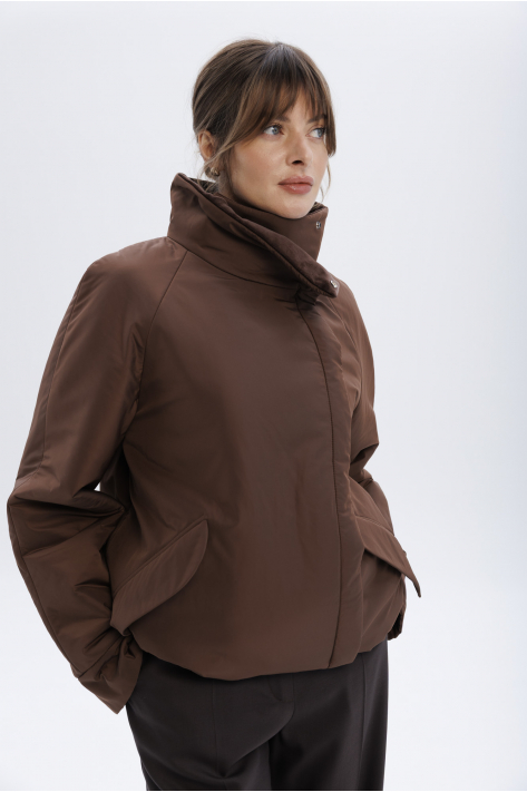 Пуховик с воротником-стойкой укороченный, шоколадный