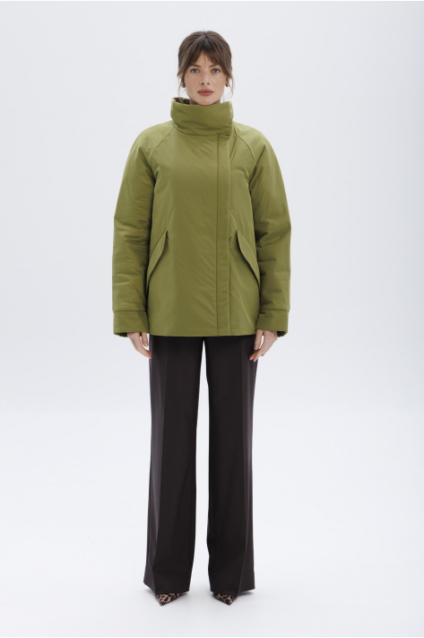 Short down jacket with a stand-up collar, olive Short down jacket with a stand-up collar, olive