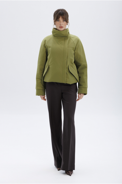 Short down jacket with a stand-up collar, olive Short down jacket with a stand-up collar, olive