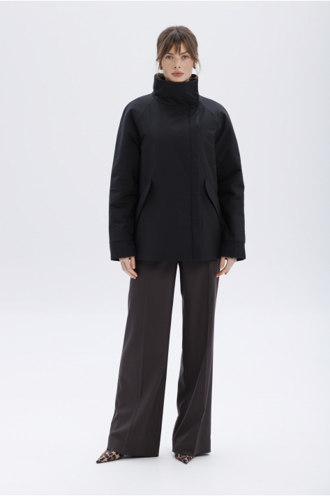 Short down jacket with a stand-up collar, black