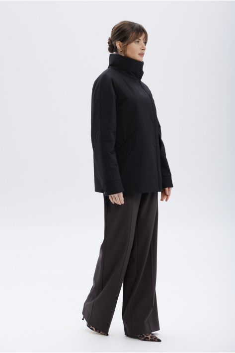 Short down jacket with a stand-up collar, black