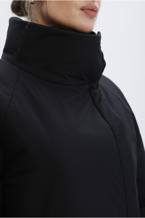 Short down jacket with a stand-up collar, black