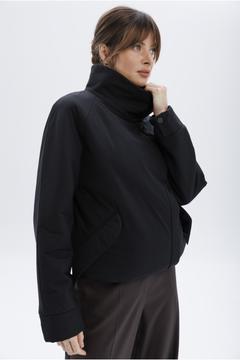 Short down jacket with a stand-up collar, black